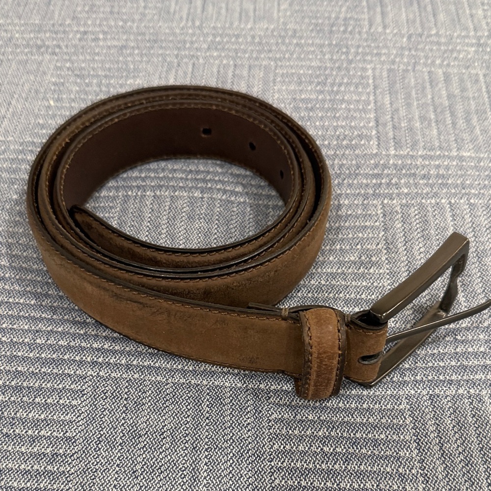 James Campbell Brown Suede Belt with Gunmetal Buckle